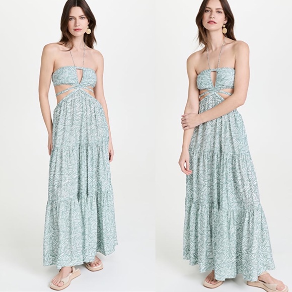 JONATHAN SIMKHAI Laurel Cut-Out Green & White Printed Maxi Dress - Size Small - Picture 4 of 16